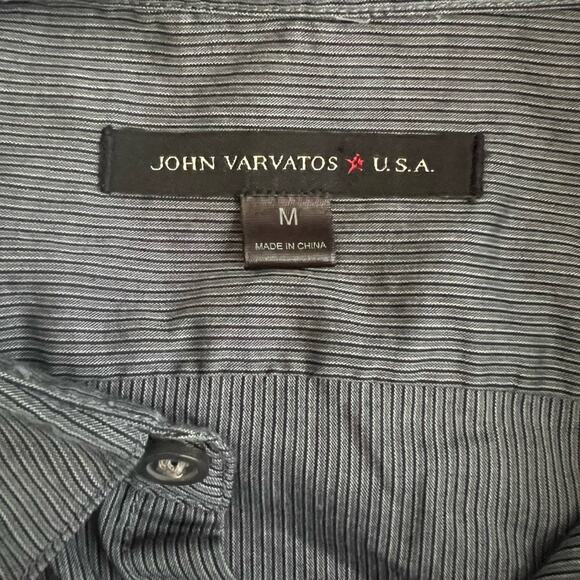 John Varvatos Men’s Slate Blue Gray Slim Fit Striped Button Down Collared Shirt - Picture 4 of 7
